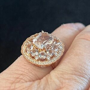 Estate YGI 925 Rose Gold Plated Pear Morganite CZ Statement Ring sz 6